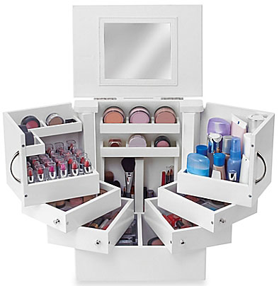 white makeup organizer with mirror